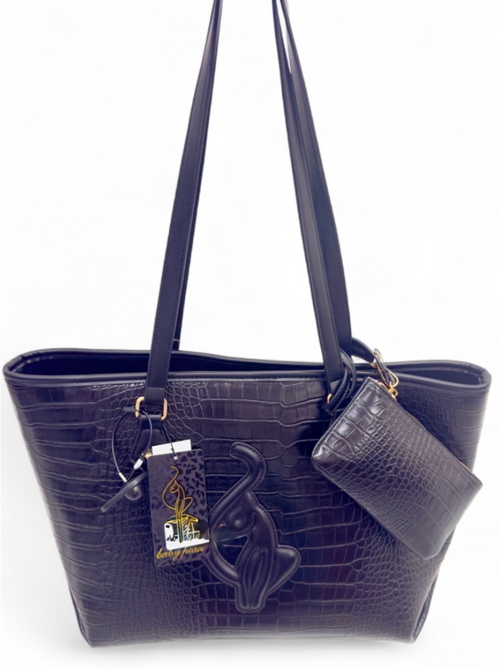 NEW BABY PHAT Oriental Cat black large Tote Handbag with Wallet